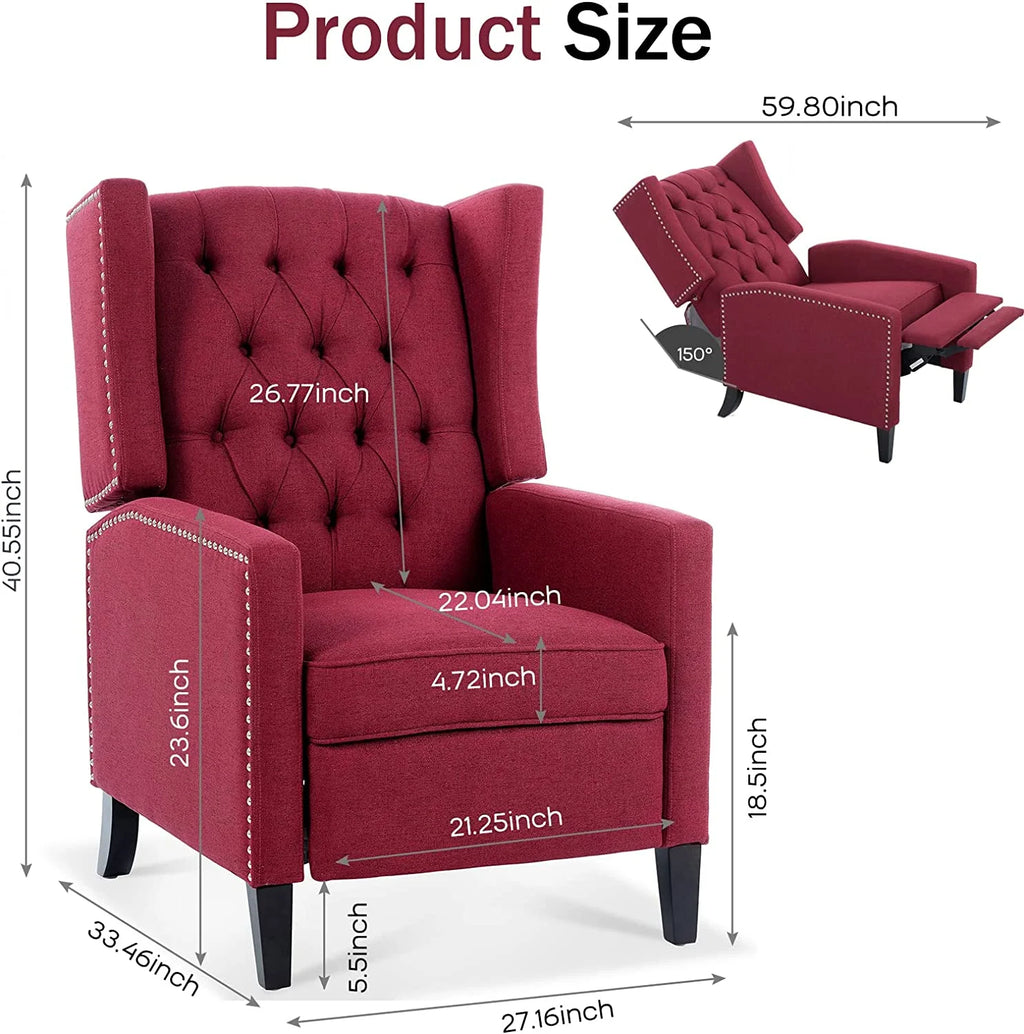 Blue Tufted Fabric Push Back Arm Recliner K228