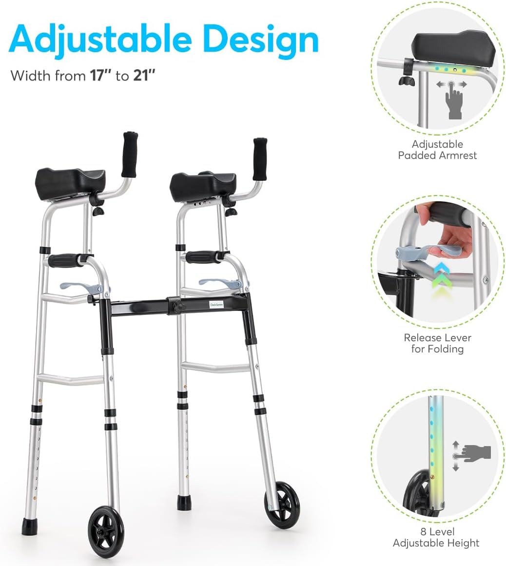 Folding Walker with 5’’ Wheels and Removable Padded Armrests L6084