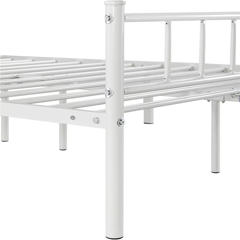 Queen Metal Platform Bed with Spindle Headboard and Footboard, White K835