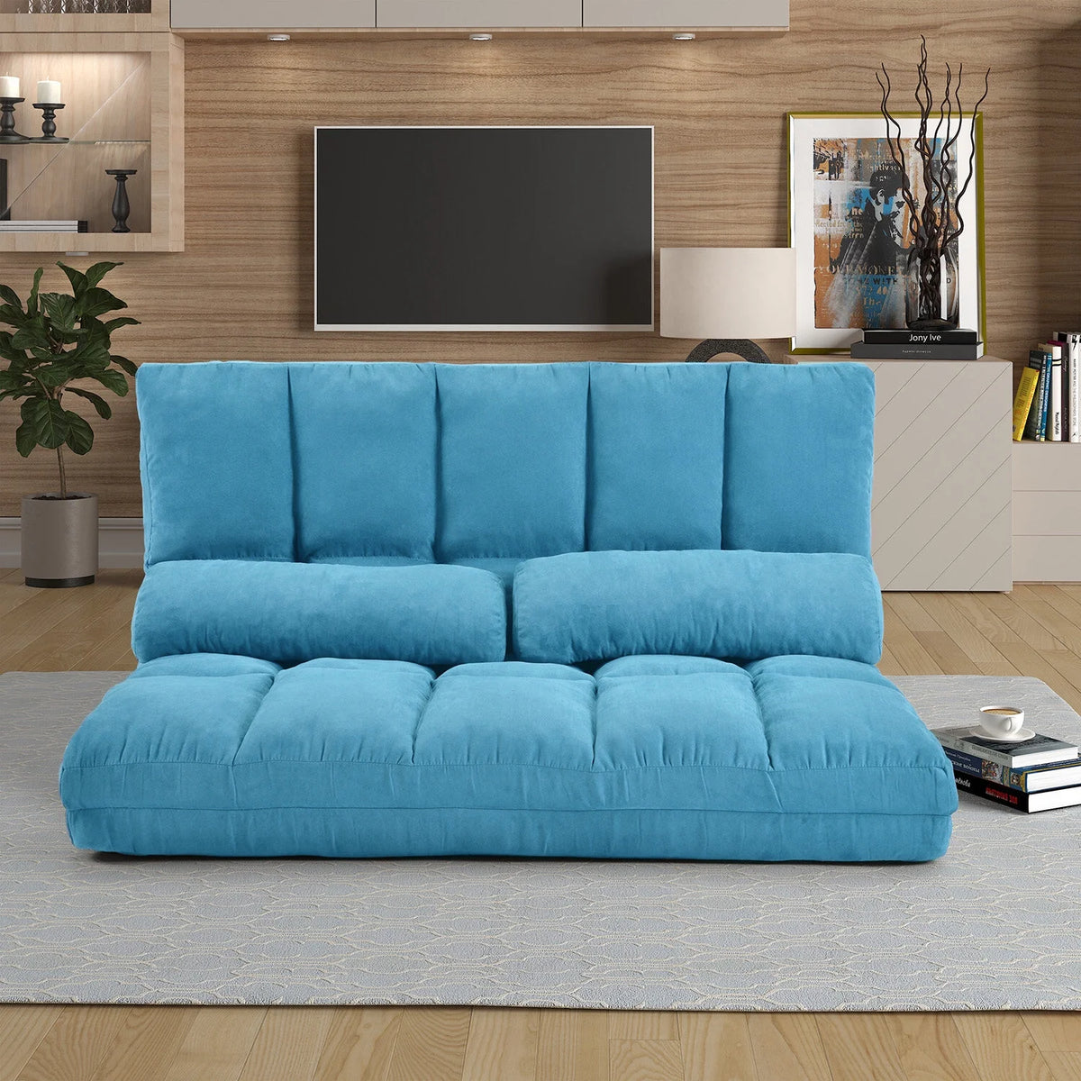 Blue Double Chaise Lounge Sofa with Two Pillows I81761