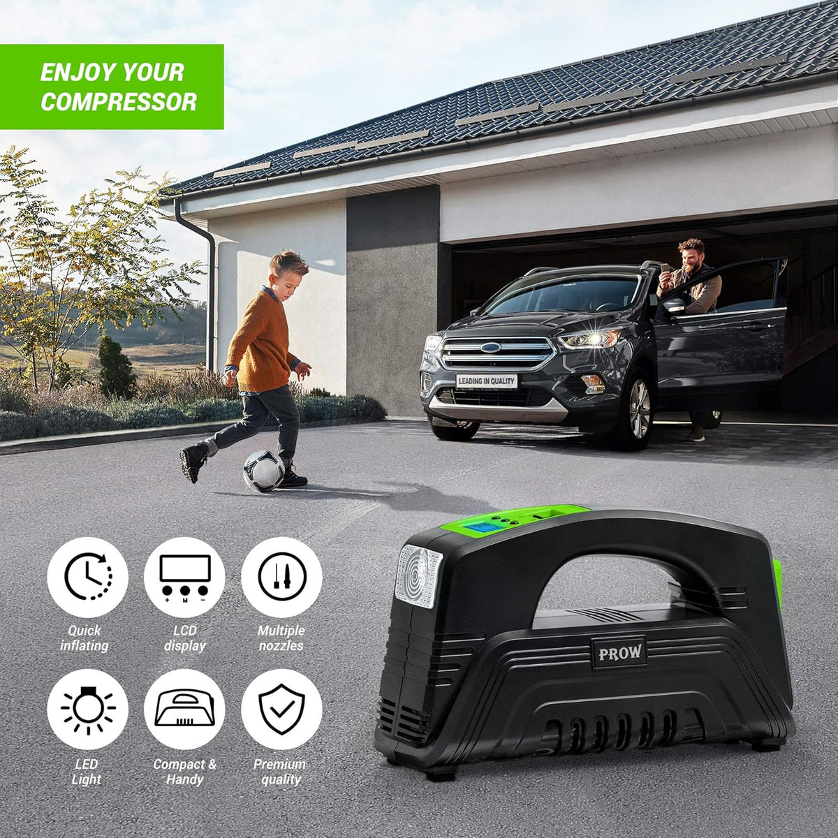 Electric Air Compressor Tire Inflator AC/DC Portable with Digital Pressure Gauge H87629