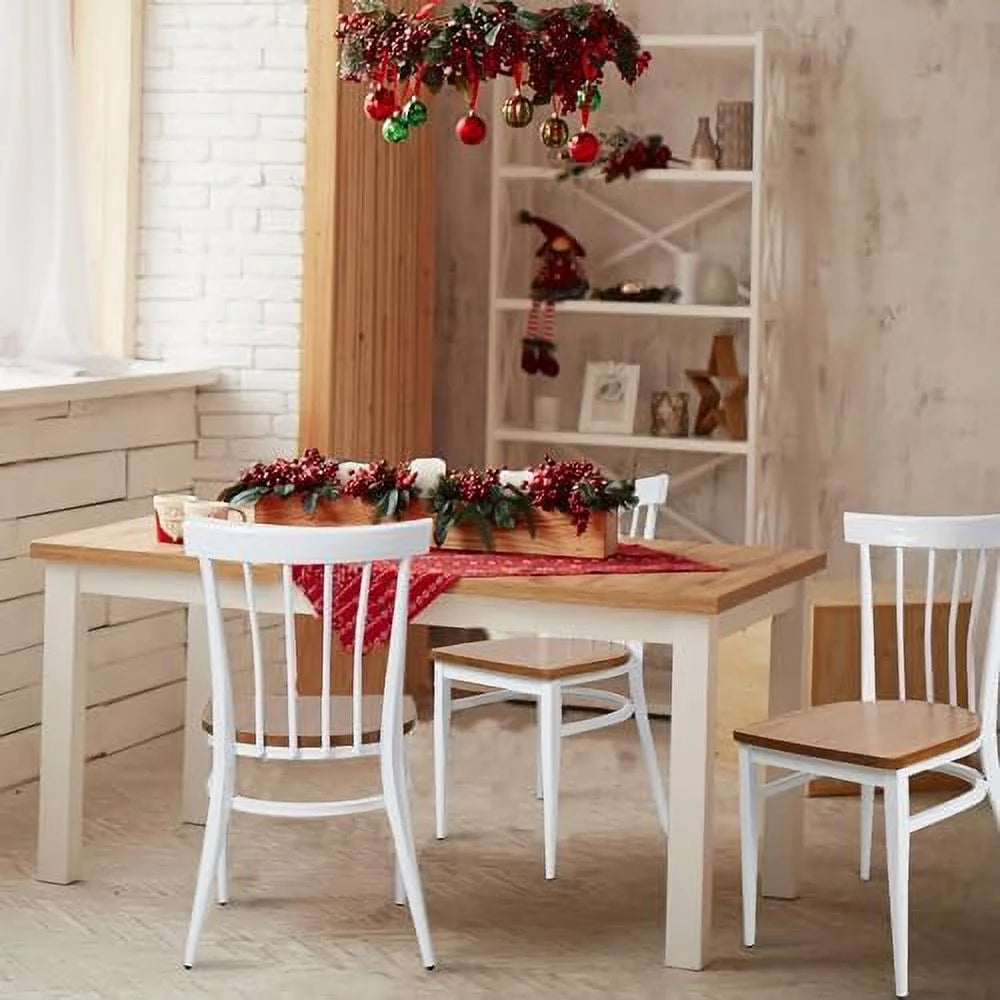 Heavy Duty Dining Chairs Natural Wood Seat Sturdy Metal Frame 400lbs Capacity Comb Back V55287