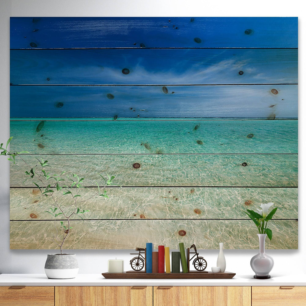 Modern Seascape Print on Natural Pine Wood G87082