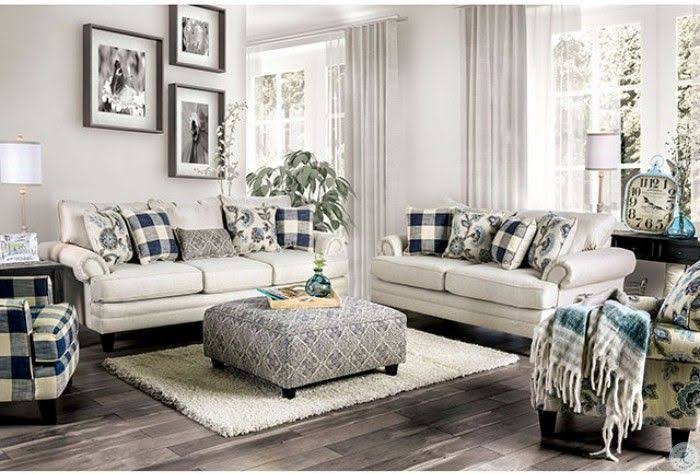 Ivory Navy Ottoman S625080