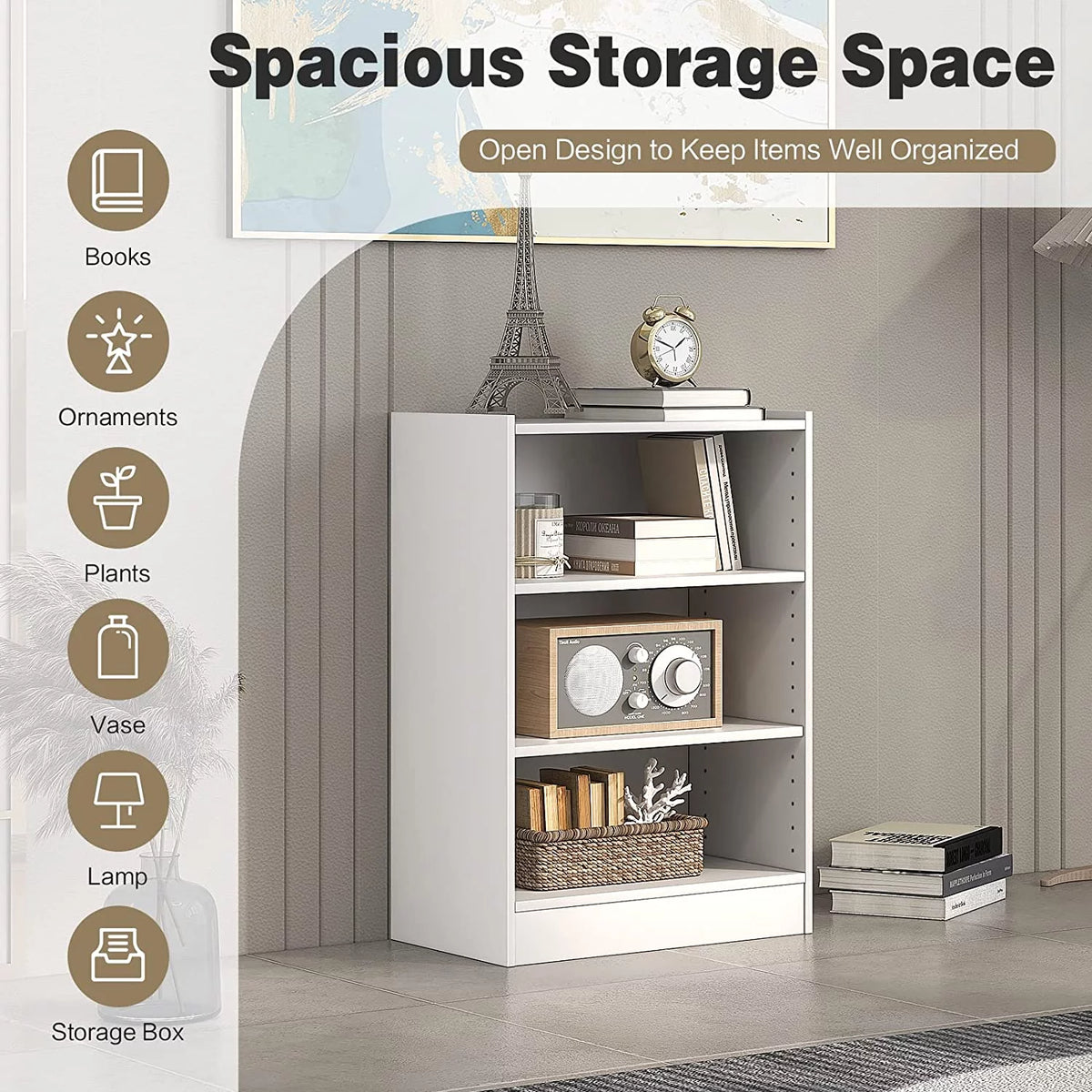 3-Tier Open Bookcase with Adjustable Shelves S82145