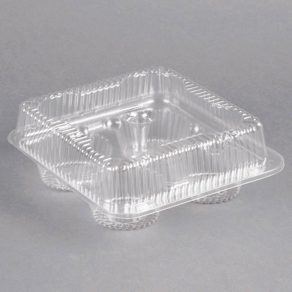 4 Compartment Clear Hinged Cupcake Container - 300/Case T291