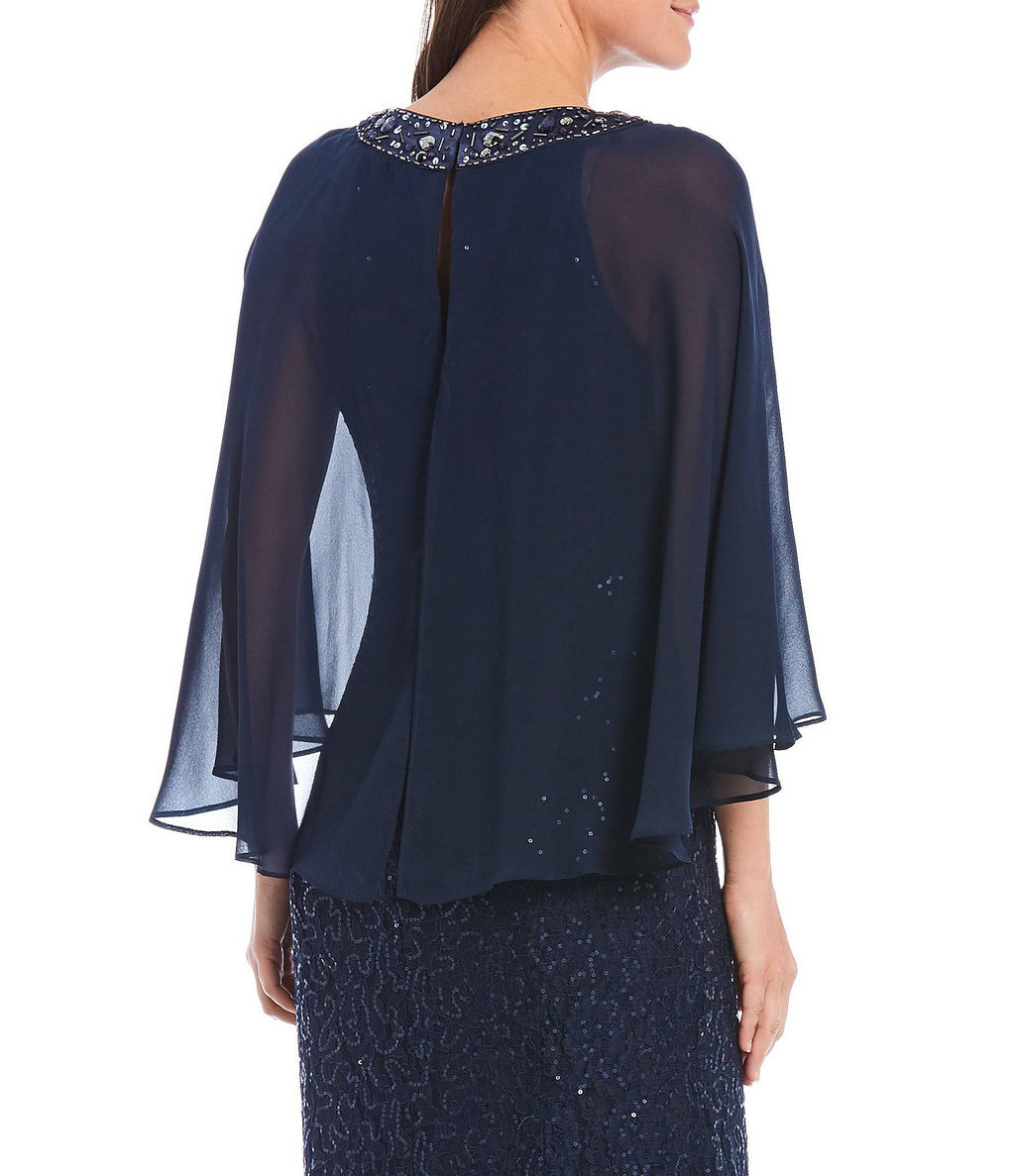 Sequin Lace Chiffon Capelet Gown I93685