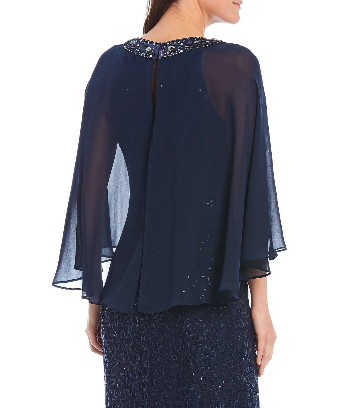 Sequin Lace Chiffon Capelet Gown I93685