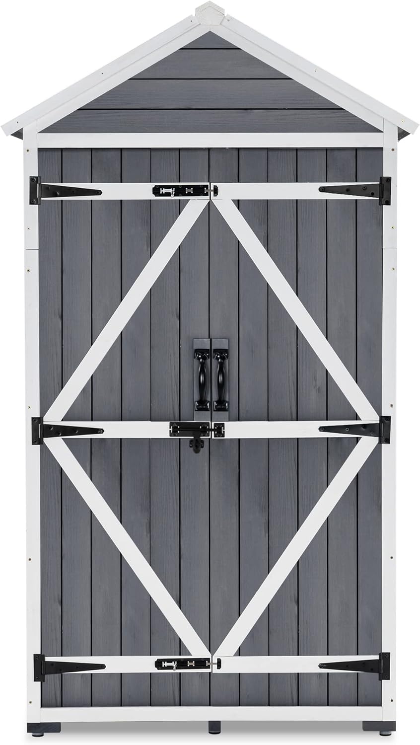 Outdoor Wood Storage Cabinet with Shelves and Latch T49995