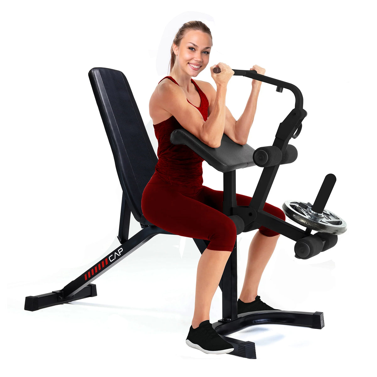 Adjustable Utility Weight Bench with Preacher Curl and Leg Press Attachment T78505