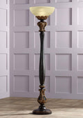 Tall Carved Wood Amber Glass Torchiere Floor Lamp V635