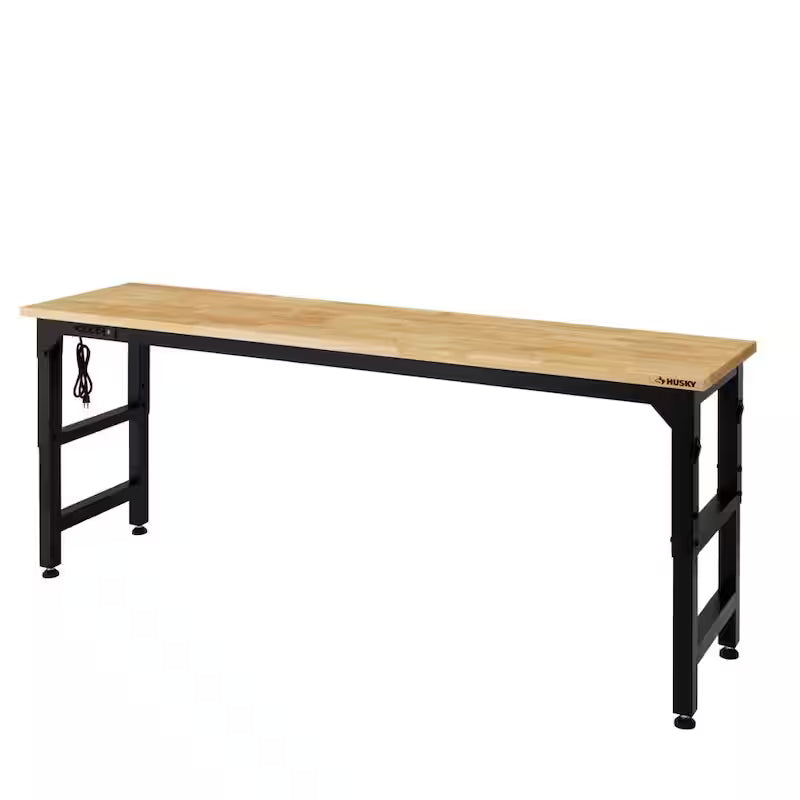 8 ft. Adjustable Height Solid Wood Top Workbench in Black O56823