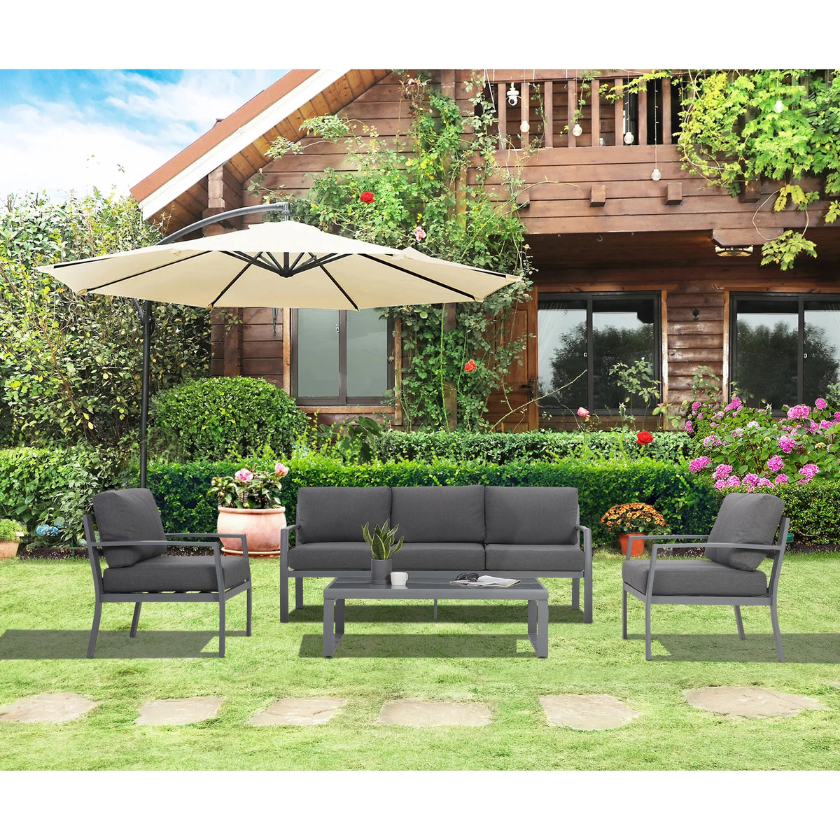 4 Piece Metal Patio Furniture Set with Cushions S2908