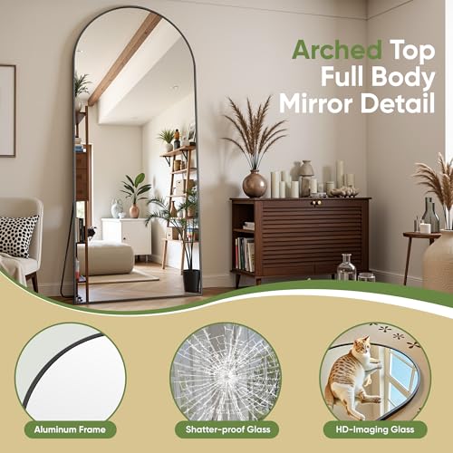 Black 78" Oversized Arched Full Length Floor Mirror with Stand H8087