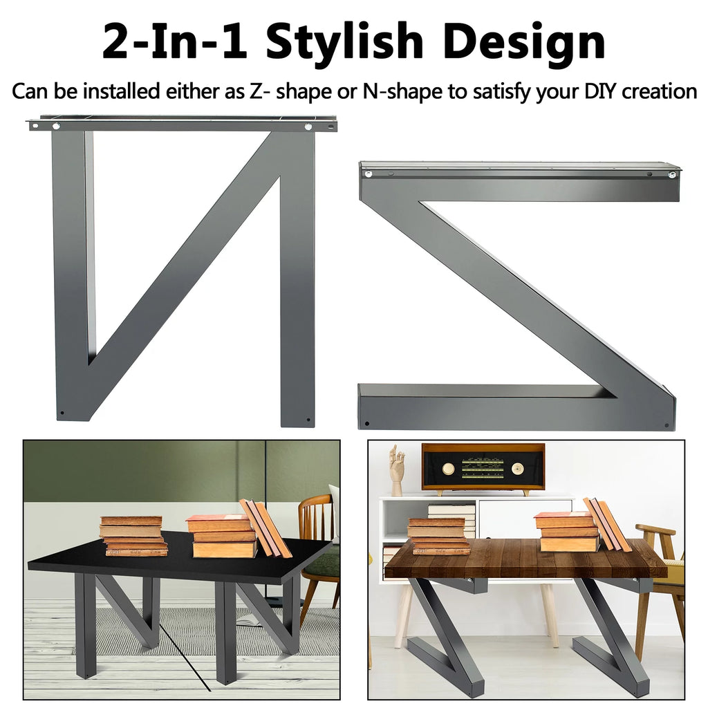 Set of 2 Metal Table Legs, 30" Height 28" Wide Heavy Duty Z-N Shaped D135116