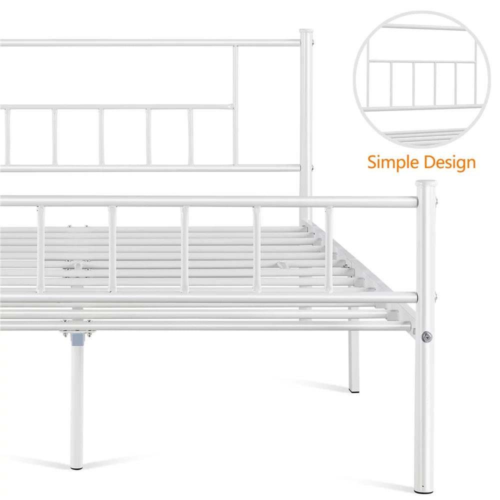 Queen Metal Platform Bed with Spindle Headboard and Footboard, White K835