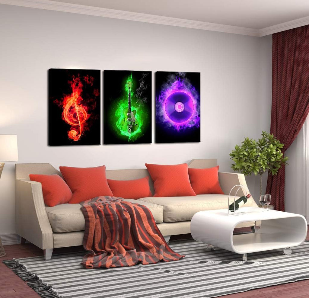 3 Piece Canvas Wall Art Guitar Musical Note H654701