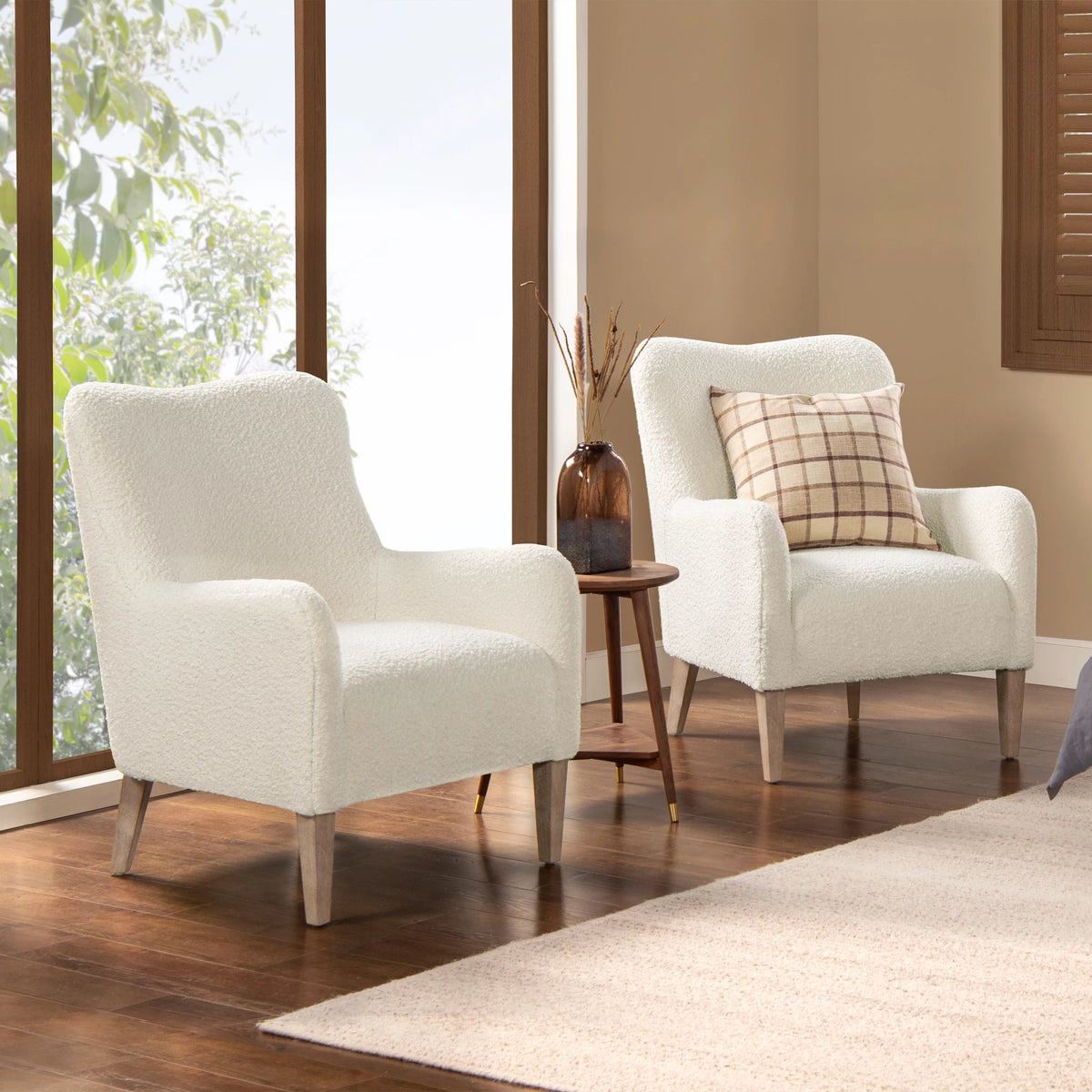 Ivory White Boucle Accent Chair Z4271