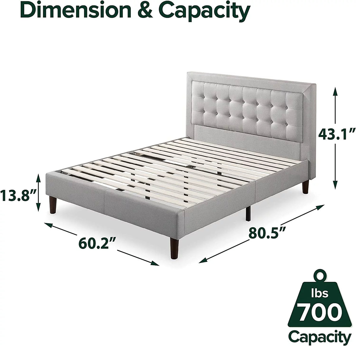 Queen Upholstered Platform Bed Frame with Wood Slat Support M80307