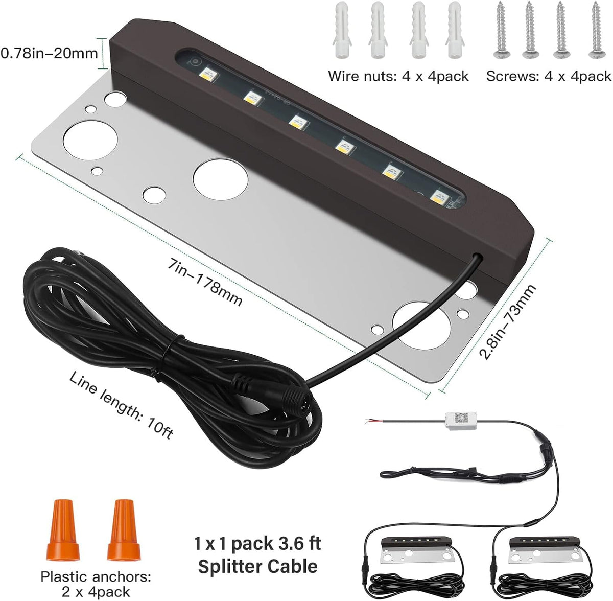 4-Pack 1.5W 7 Inch IP65 Waterproof Step Light, 12V Low Voltage AC/DC, Soft White 2700K B1741