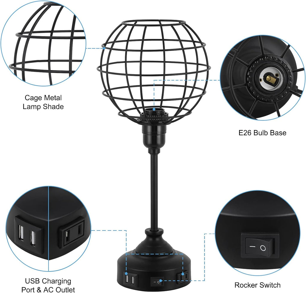 Industrial Table Lamp with USB Ports and Outlets Z6025