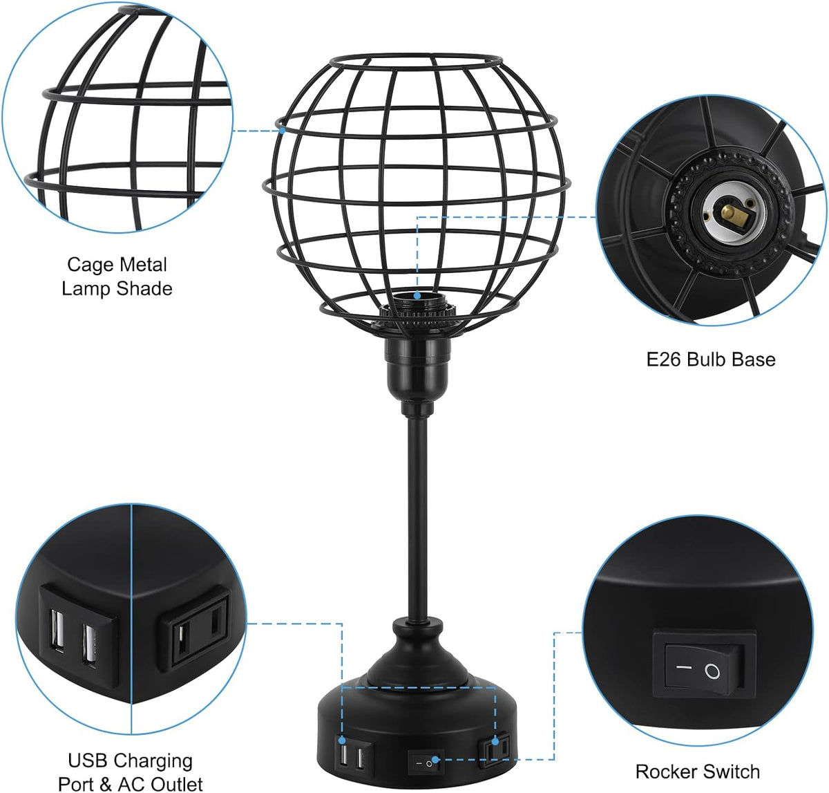 Industrial Table Lamp with USB Ports and Outlets Z6025