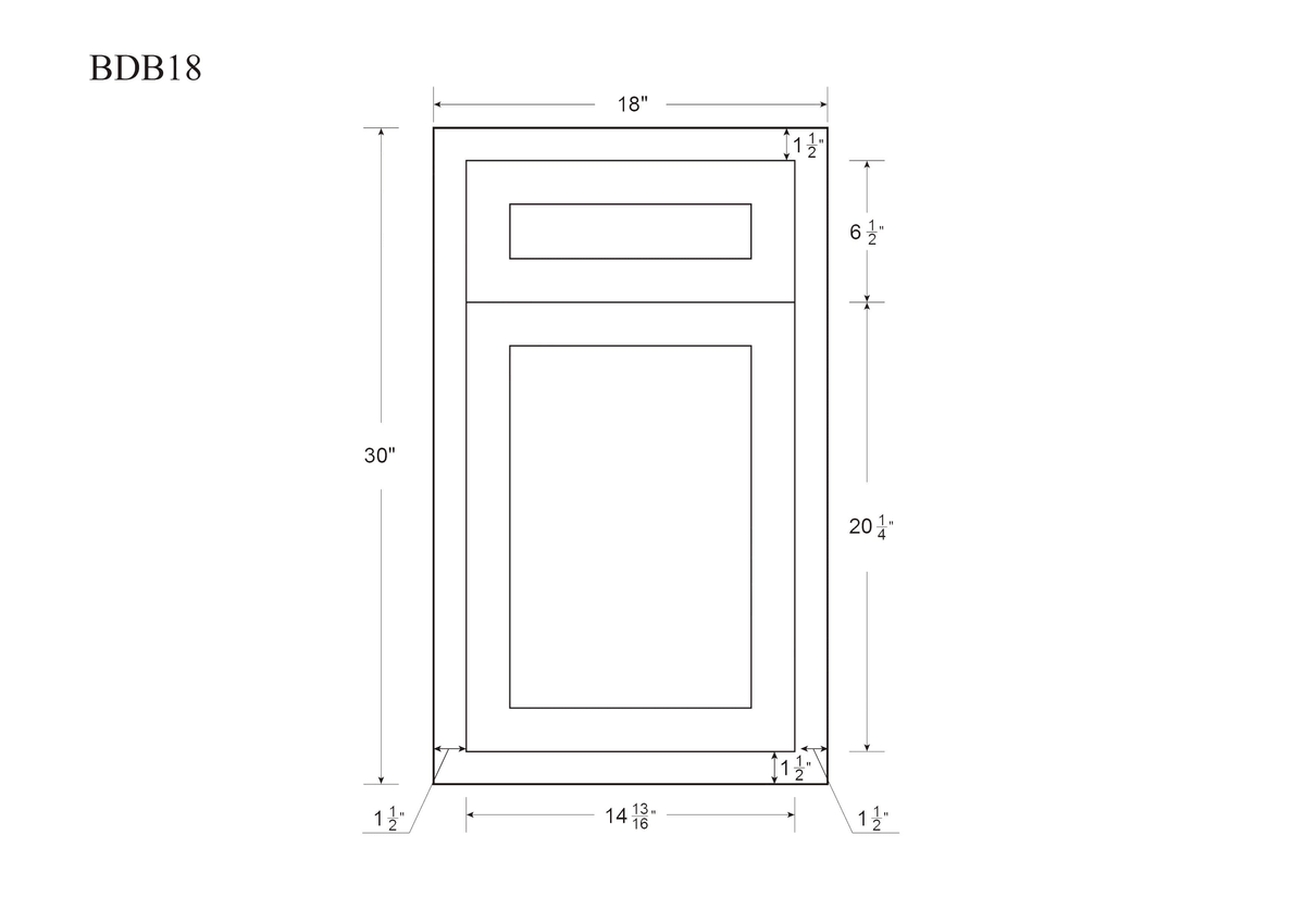 18 inch Wide Kitchen Base Cabinet Snow White Inset Shaker Single Door Single Drawer G38021