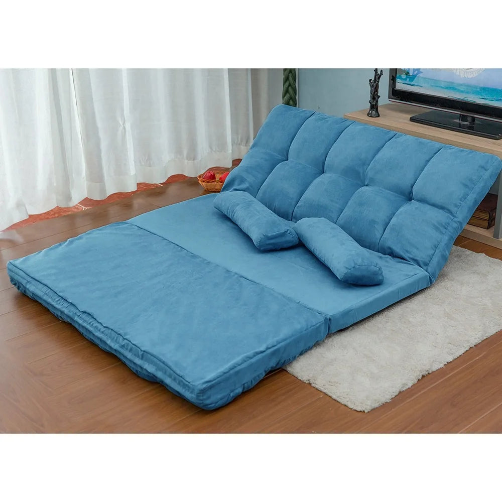 Blue Double Chaise Lounge Sofa with Two Pillows I81761