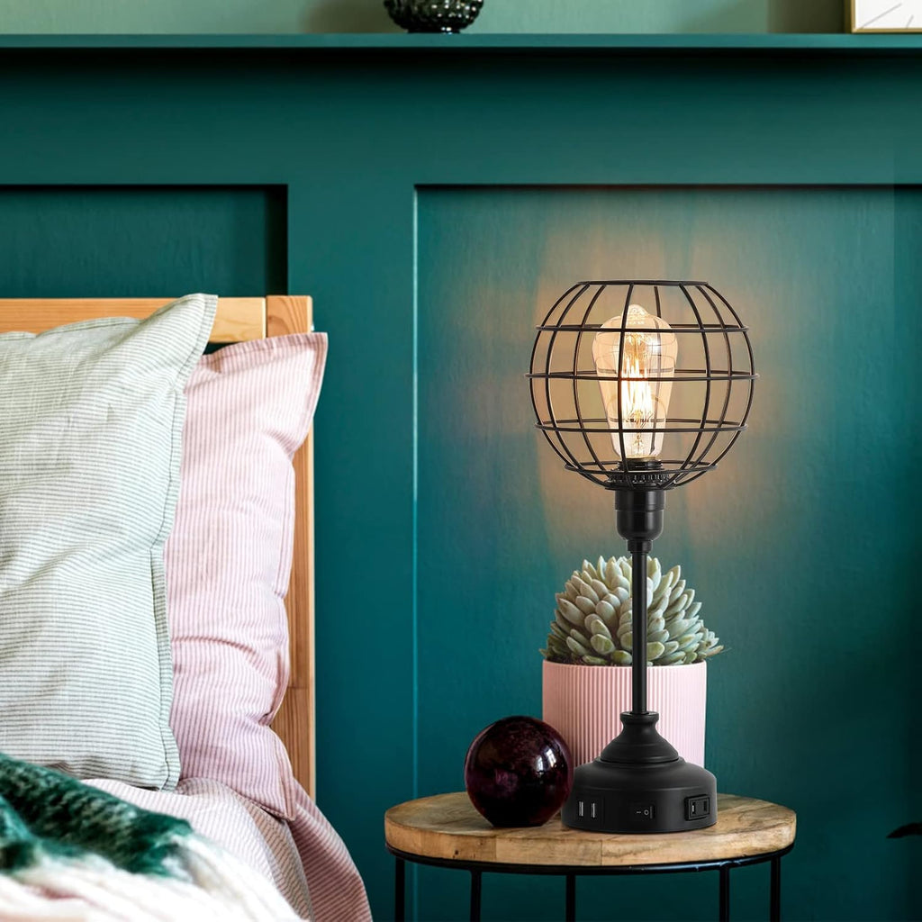 Industrial Table Lamp with USB Ports and Outlets Z6025