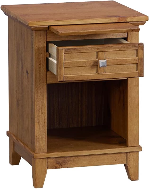 Teak Finish Wood Nightstand with Drawer and Pull-Out Tray K47367