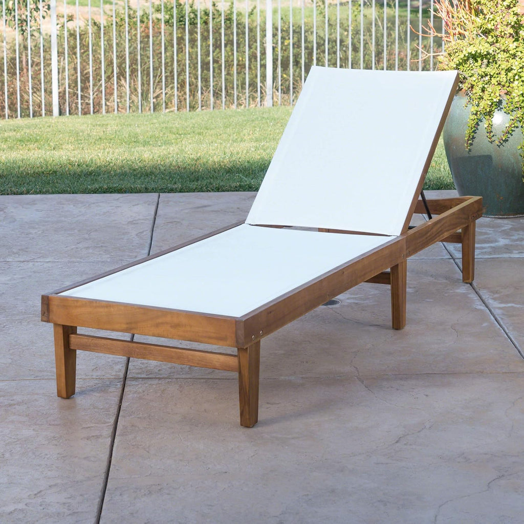 Outdoor Mesh Chaise Lounge with Acacia Wood Frame W462017