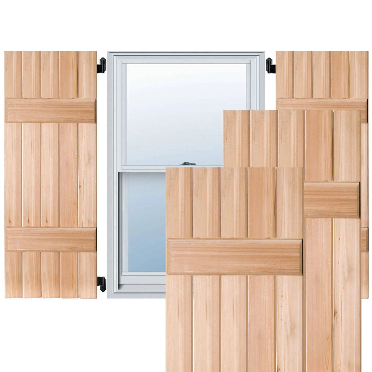 18 in. x 33 in. Exterior Real Wood Pine Board and Batten Shutters Pair Unfinished E364