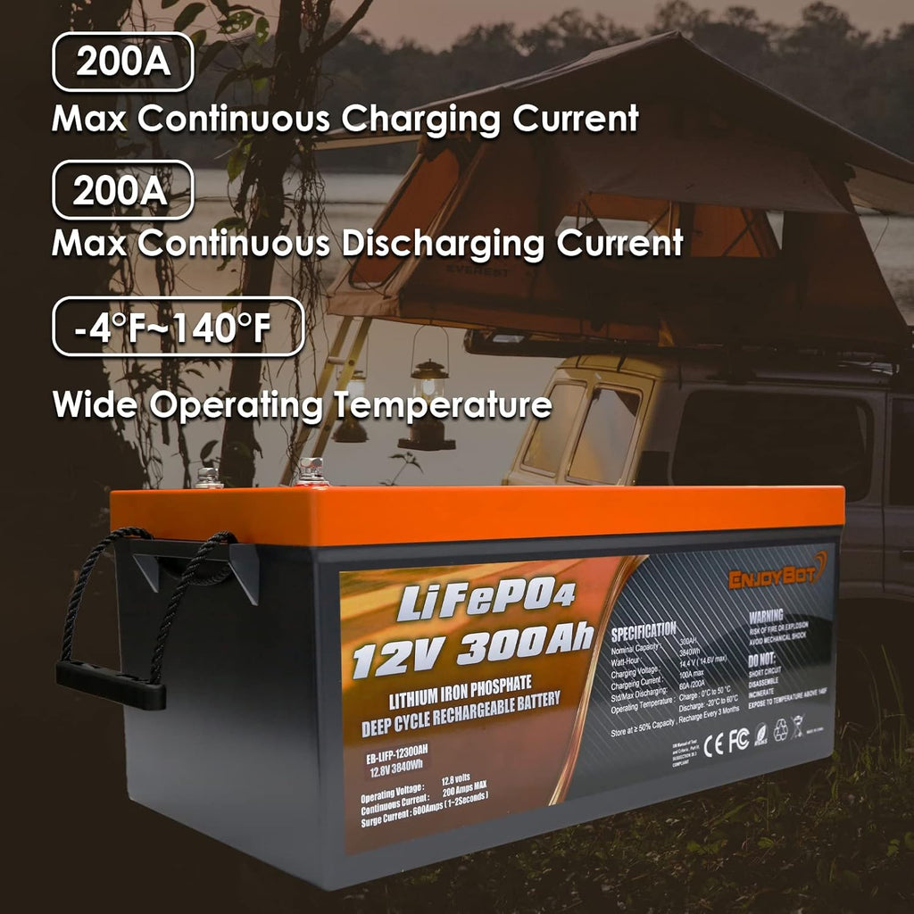 LiFePO4 12V 300Ah Lithium Iron Phosphate Battery with 200A BMS D8559
