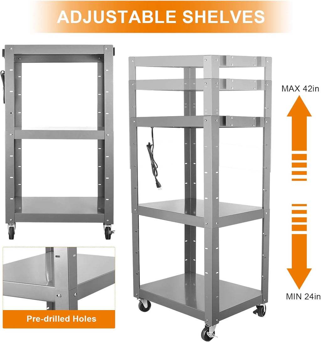 Steel Height Adjustable Media Cart with Outlets G288