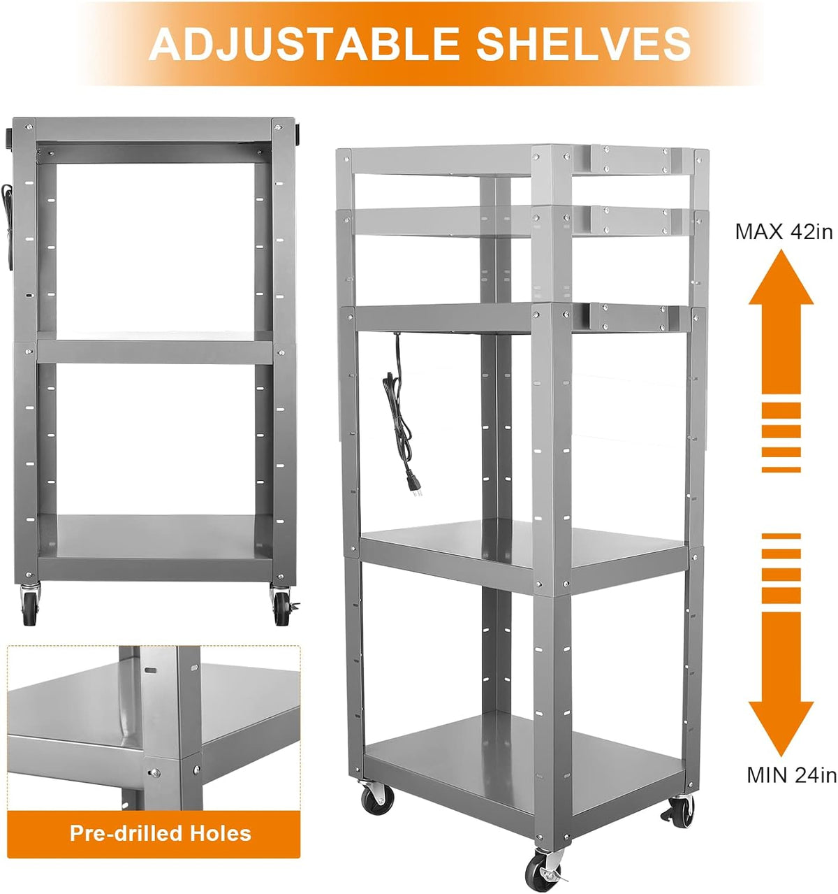 Steel Height Adjustable Media Cart with Outlets G288