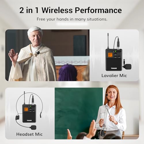 UHF Wireless Microphone System with Headset and Lapel Mics, Bodypack Transmitter, Receiver, 2x15 Channels G2280