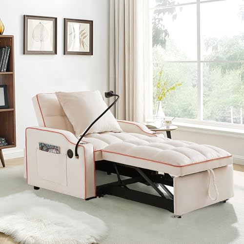Black Velvet Convertible Single Sleeper Sofa with 3 Level Adjustable Backrest O5241