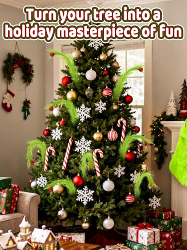 8Pcs Lime Green Fluffy Curly Christmas Tree Picks Decorations with Red Ball M561