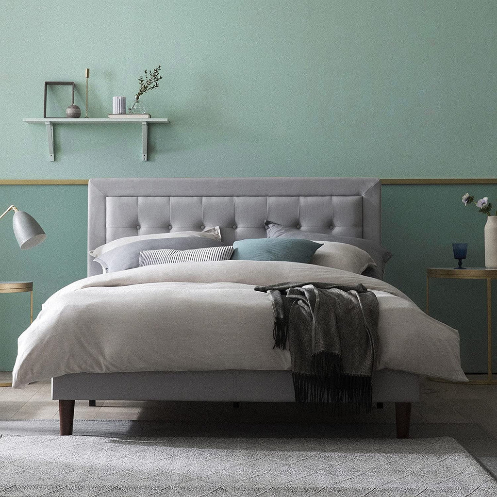 Queen Upholstered Platform Bed Frame with Wood Slat Support M80307