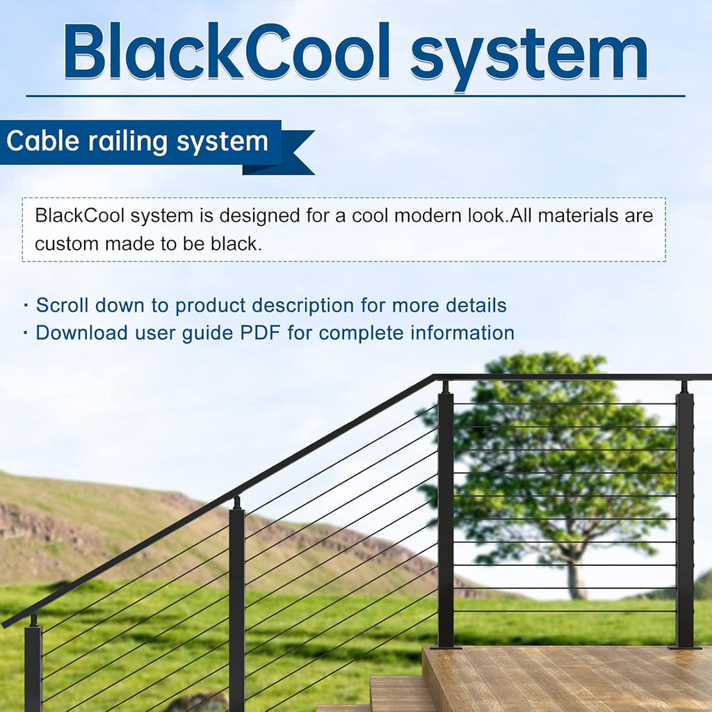 Black Stainless Steel Surface Mount Cable Railing Post 36"x2"x2" 2Pack B7872