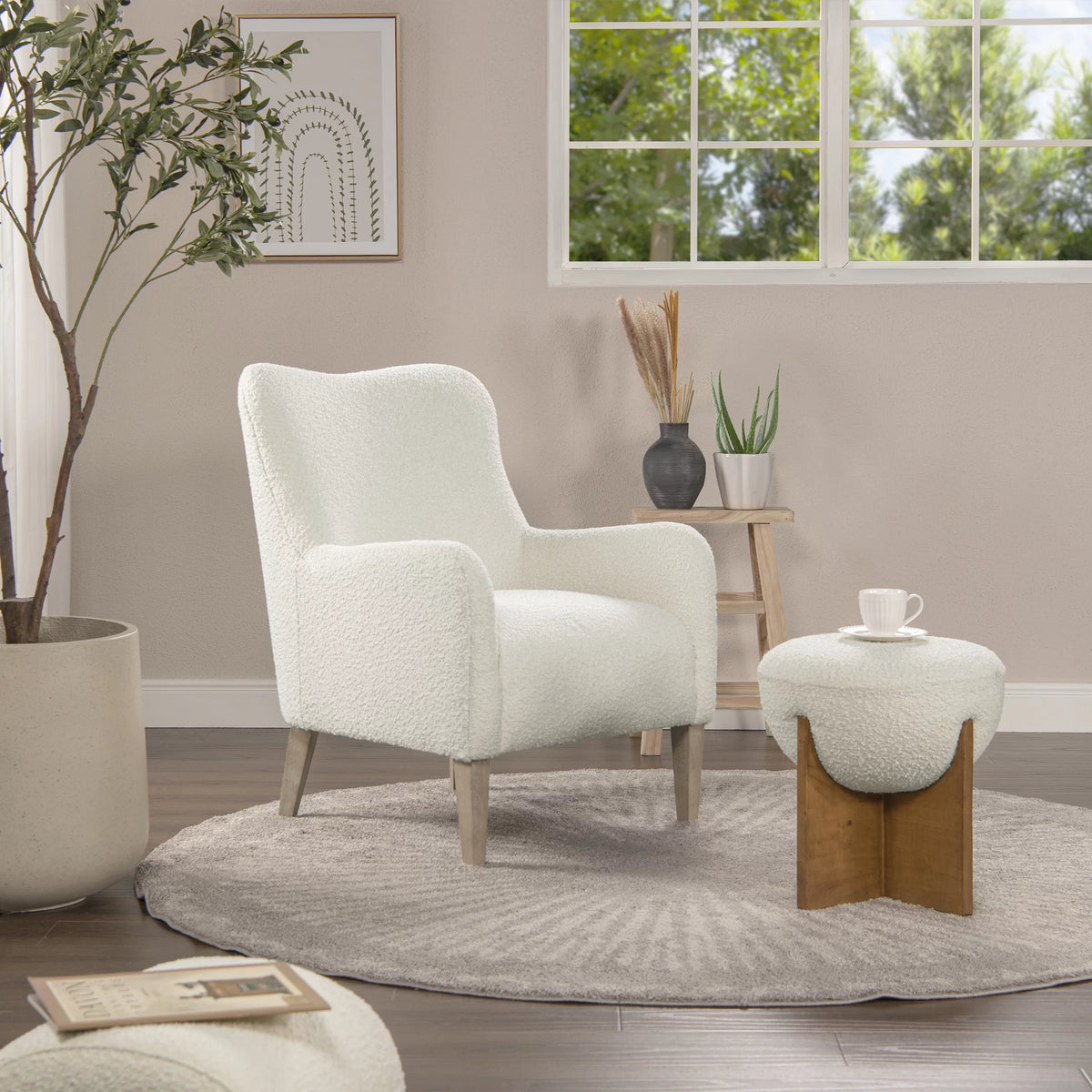 Ivory White Boucle Accent Chair Z4271