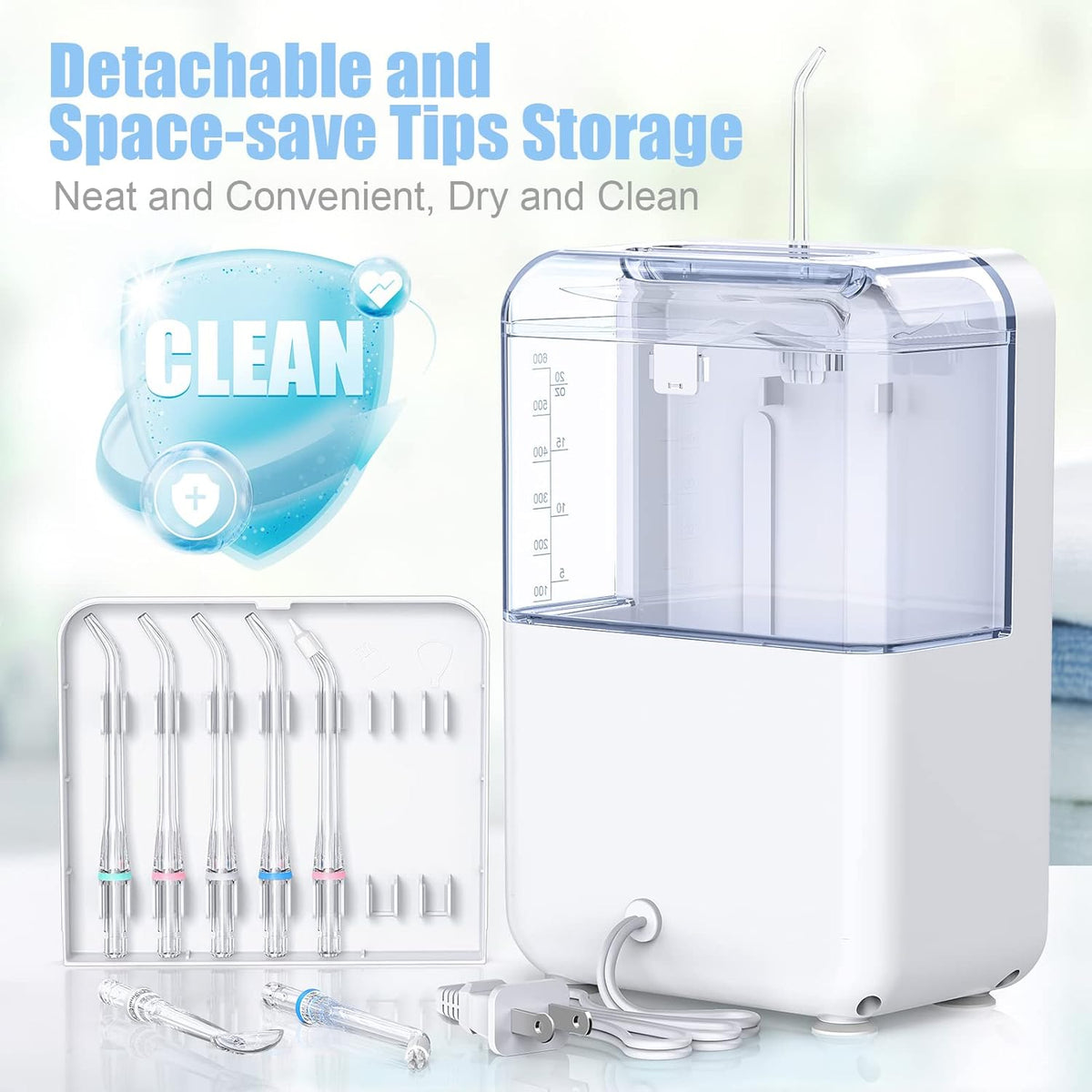Water Flosser 600ML Oral Irrigator with 3 Flossing Modes, 10 Settings, 7 Tips, Pack of 2 J83650