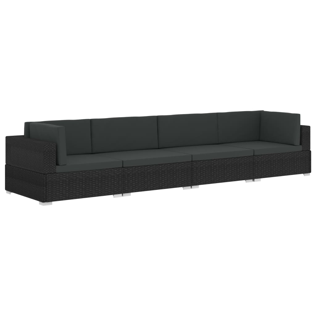 Black Poly Rattan Patio Sofa Set with Cushions C67501