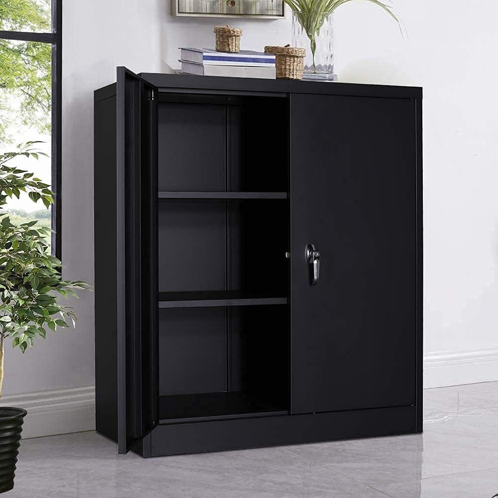 Black 70.8 H Metal Storage Cabinet with 4 Adjustable Shelf and 2 Locking Doors U7395