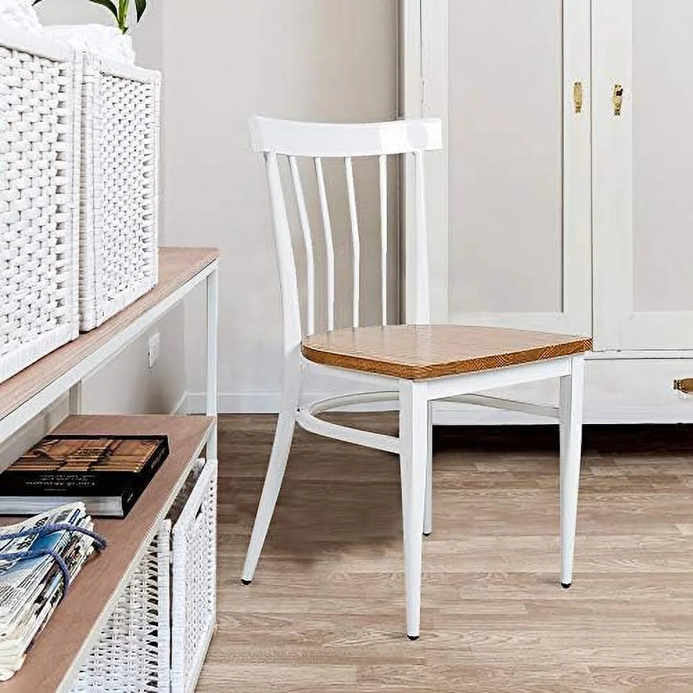 Heavy Duty Dining Chairs Natural Wood Seat Sturdy Metal Frame 400lbs Capacity Comb Back V55287