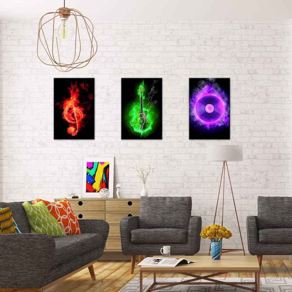 3 Piece Canvas Wall Art Guitar Musical Note H654701