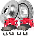 Powder Coated Red Calipers with Drilled Slotted Rotors and Ceramic Brake Pads E9761