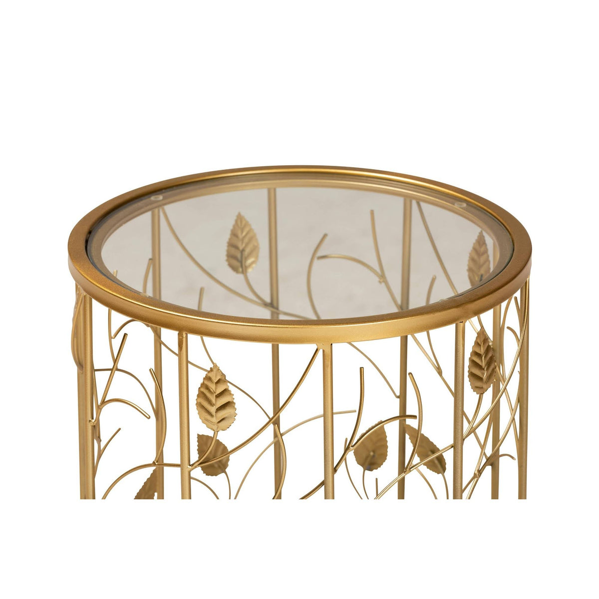 Gold Metal and Glass Leaf Accent End Table O47268