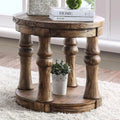 Round Wooden End Table with Open Shelf Antique Oak O404695