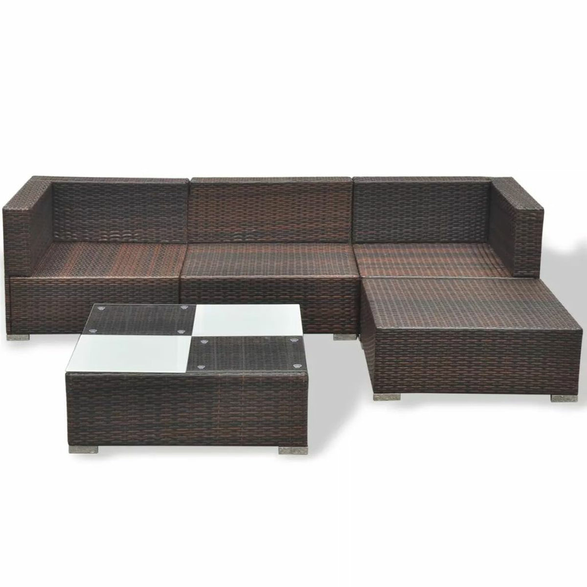 5 Piece Outdoor Sectional Sofa with Coffee Table and Ottoman Set Poly Rattan K987